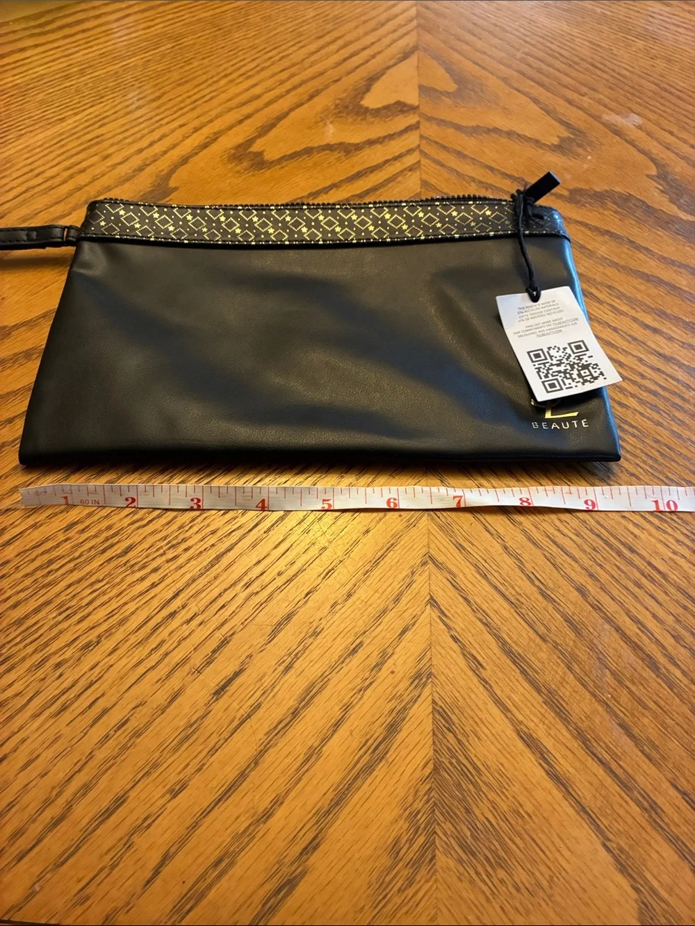 YSL Beaute Black Faux Leather Makeup Cosmetic Bag Pouch Clutch Gold geometric